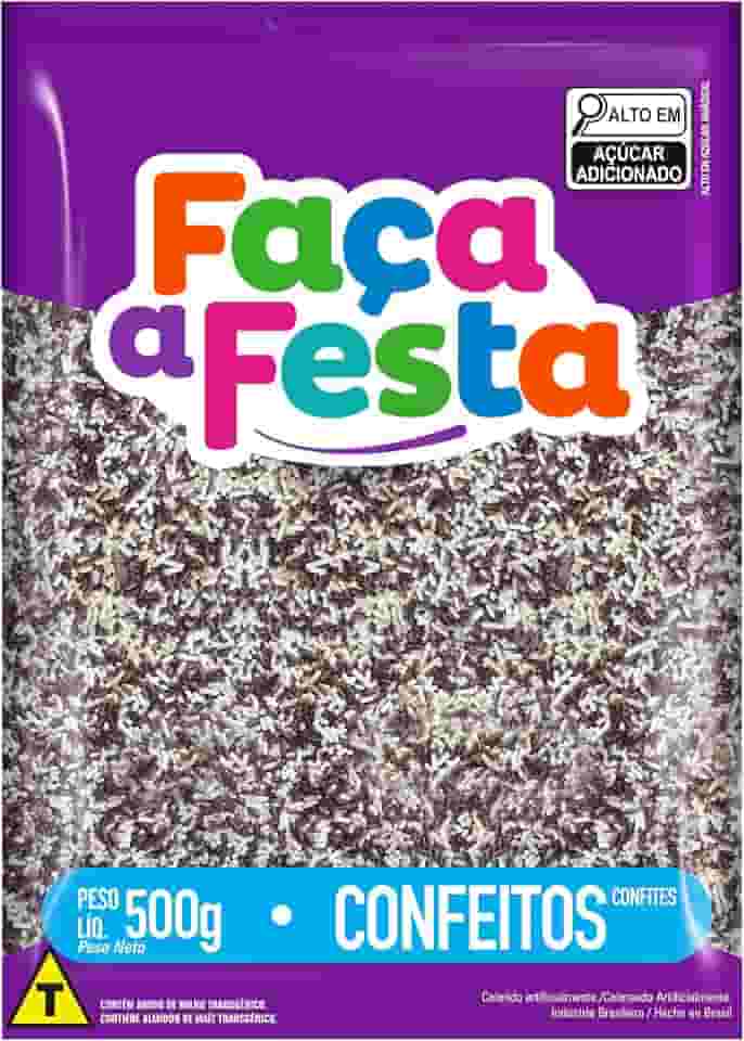 Faça a Festa – Confeito Granulado Mesclado 500g | Mescla de Cores Branco e Preto | Ideal para Decoração de Doces, Bolos e Sobremesas com Toque Sofisticado
