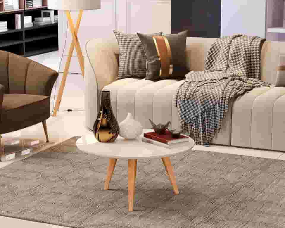 Mesa De Centro Dubai Sala Decorativa Redonda Tripé Pés Palito (OFF WHITE)