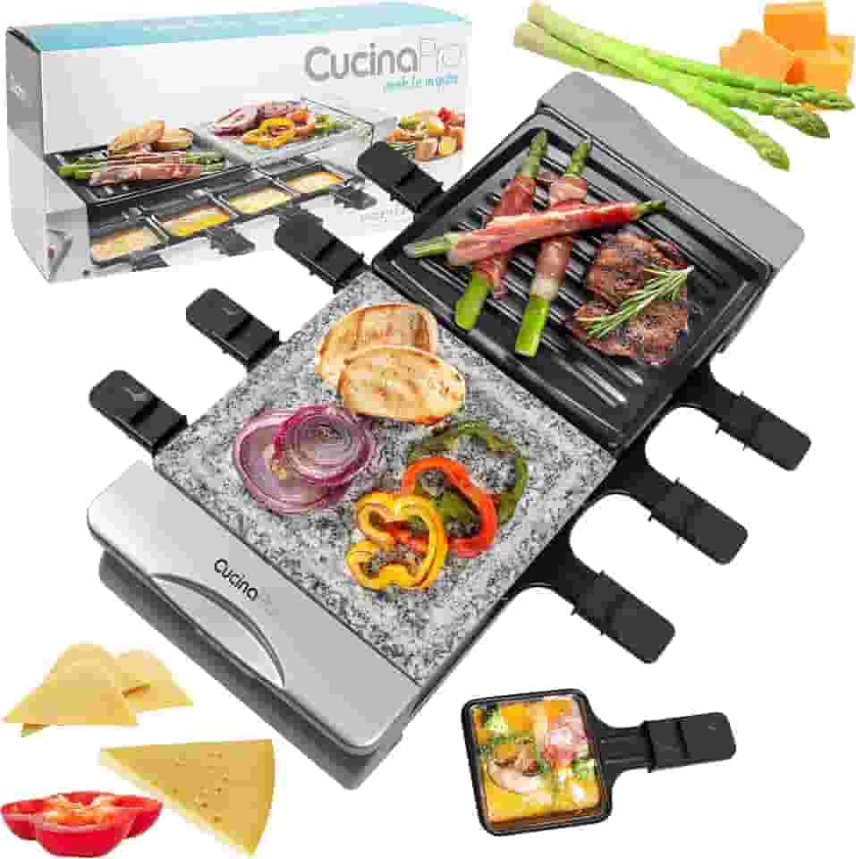 Grelha elétrica de mesa de raclette de queijo com placa antiaderente para grelhar e pedra de cozinha - Churrasco coreano sem fumaça para 8 pessoas - derreter, grelhar vegetais de carne para jantar em