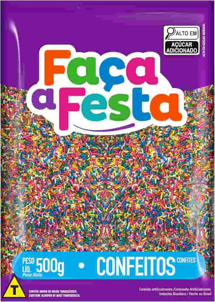 Faça a Festa – Granulado Colorido 500g | Crocante e Sabor Baunilha | Ideal para Decoração e Cobertura de Doces, Bolos e Sobremesas