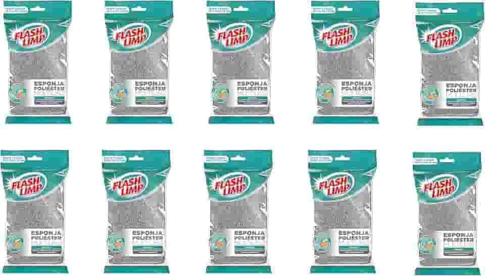 Flash Limp - Kit Com 10 Esponjas Multiuso Poliéster Limpa Sem Riscar - EP1416360-10