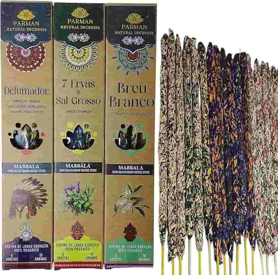 Kit Incenso Natural Parman Massala 3 Aromas - Potentes e Vibrantes