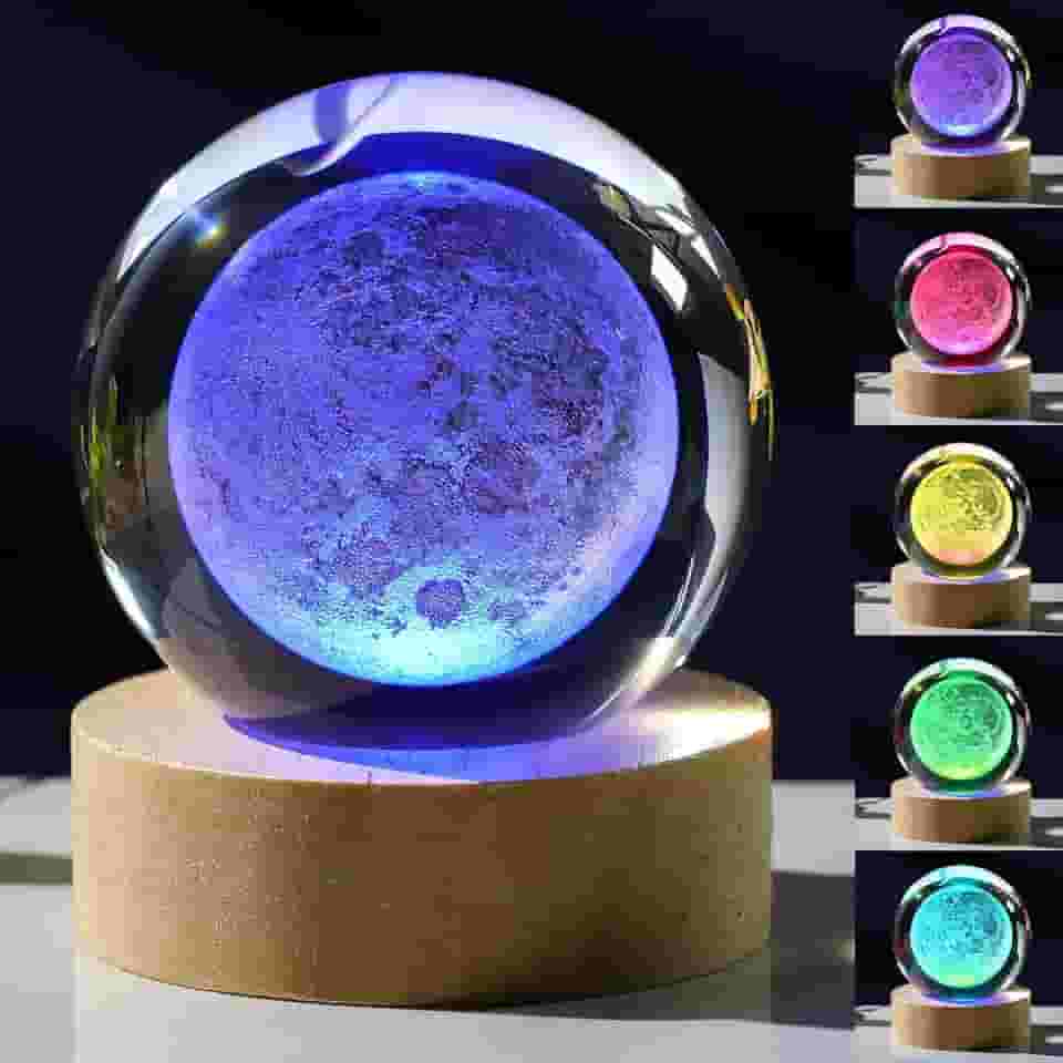 Bola de Cristal 3D Da Lua com Base de Toque de Iluminação Led Colorida, Decoração Da Lua, Presentes de Astronomia Científica, Deus Abençoe O Mundo, Páscoa, Presentes Religiosos Do Espaço, Decoração