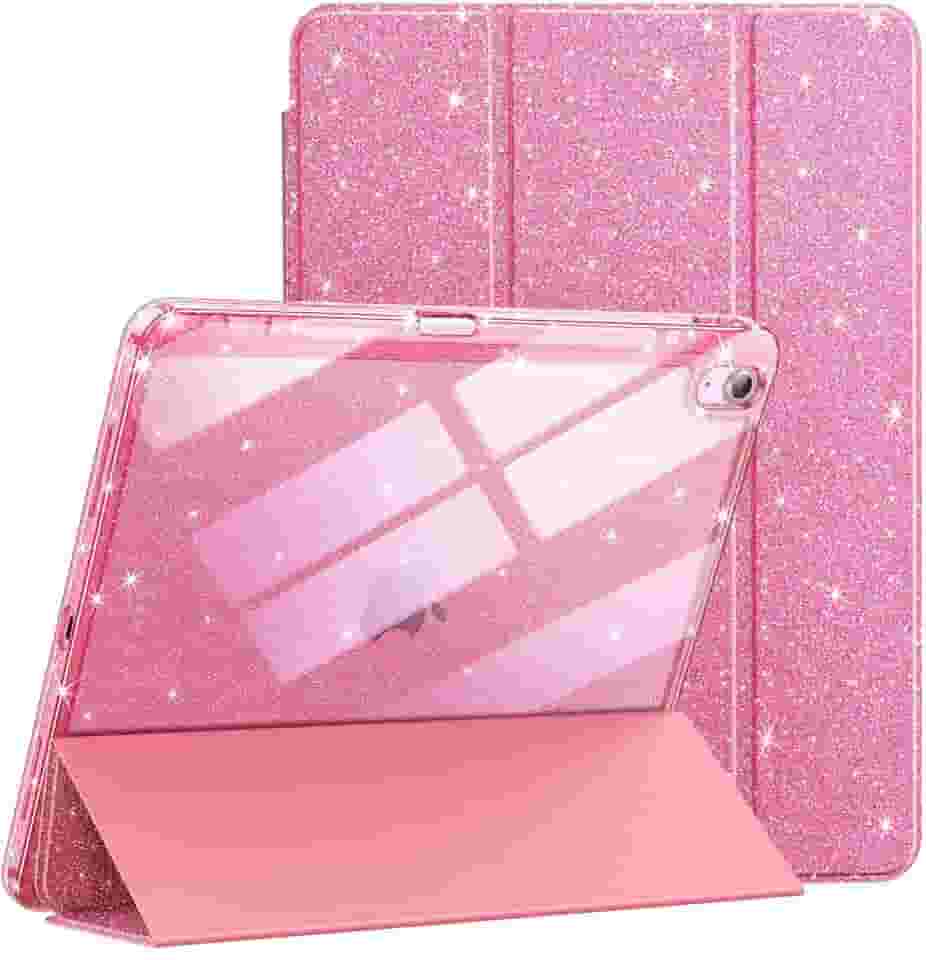 JETech Capa Glitter para iPad Air 11 Polegadas M3/M2 (2025/2024), iPad Air 5/4 (2022/2020) com Porta-Pencil, Case Fofa para Crianças e Meninas, Concha Traseira Claro e Brilhante (Rosa)