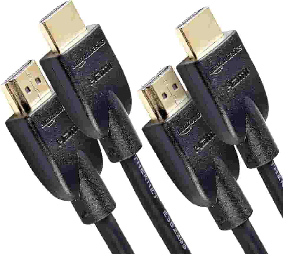 AmazonBasics Cabo adaptador de monitor HDMI de alta velocidade de 18 Gbps, Pacote com 2, Preto, 1.83 M