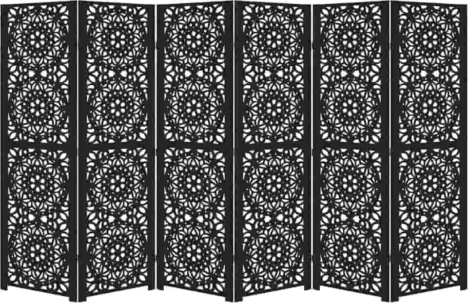 Biombo Pintado Divisoria Separador de Ambiente MDF Preto ou Branco (Preto, 6 Mandala)