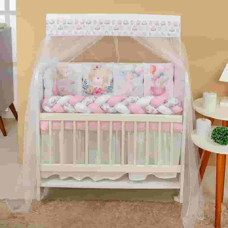 Kit 12 Peças Protetor e Saia de Berço Ursinha Bailarina Enxoval para Bebê