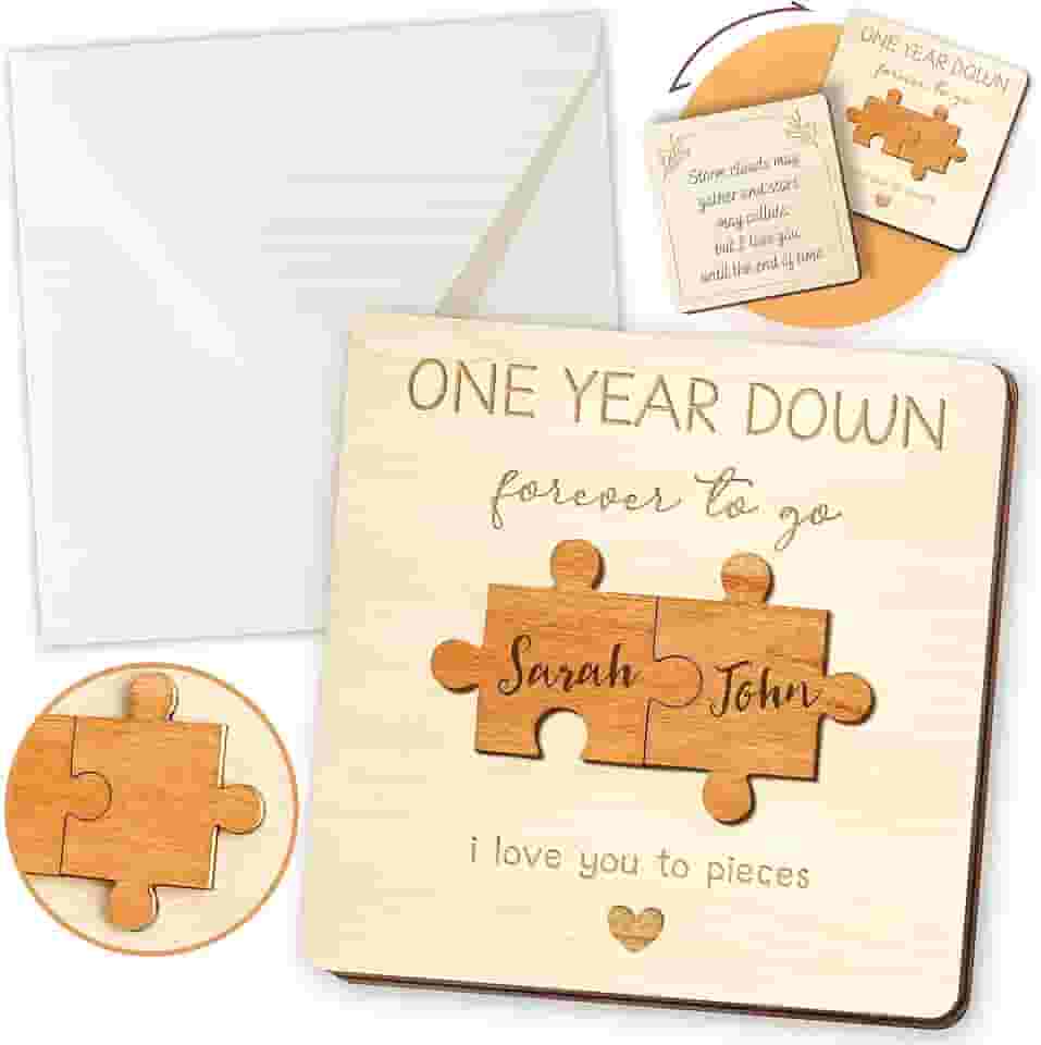 Cartão de aniversário de 1 ano para marido e esposa – Presentes de madeira de aniversário de 1 ano para namorado, namorada, presente de madeira de 1 ano para ele e ela, cartões de primeiro aniversário de casamento para casais