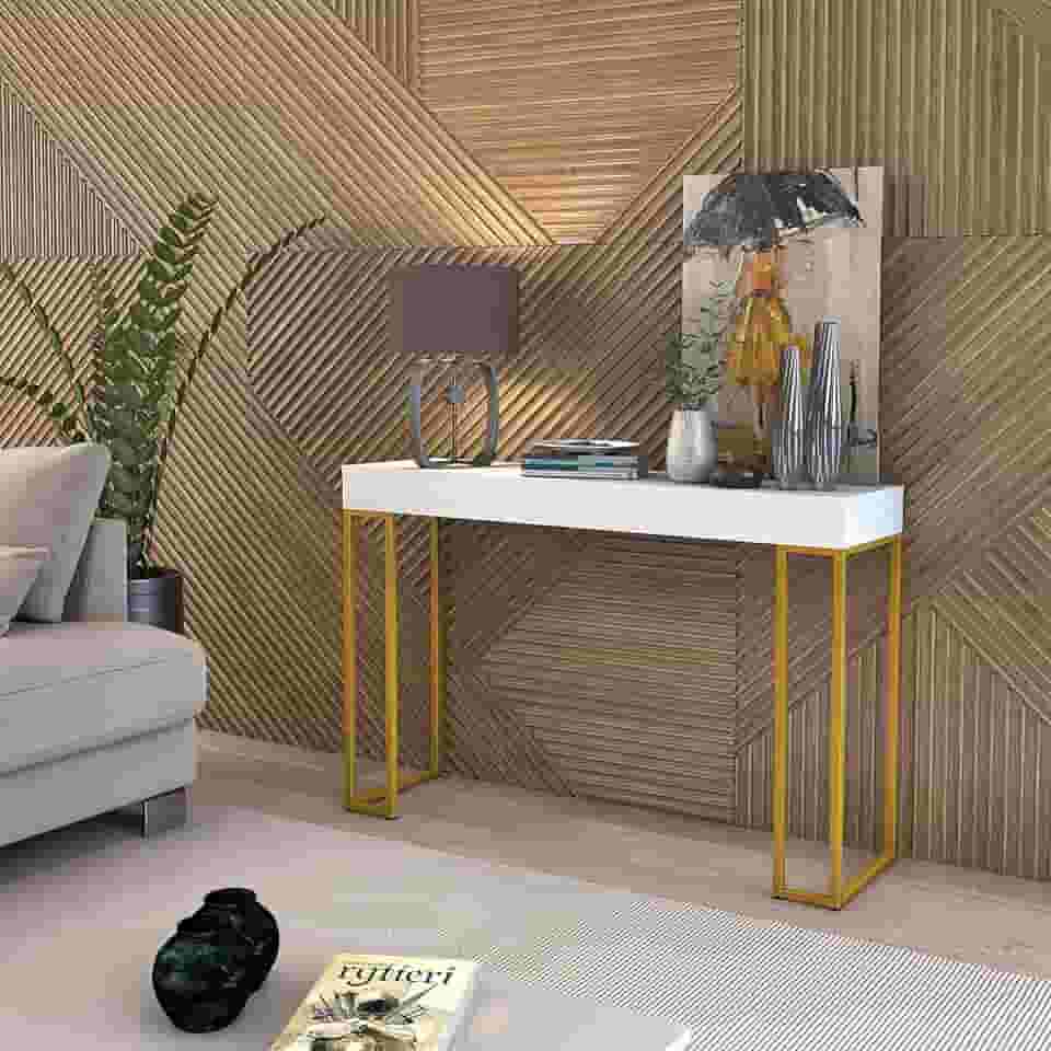 D+MOB Aparador Planalto 90cm com Pés de Ferro Dourado Design Moderno (Branco)