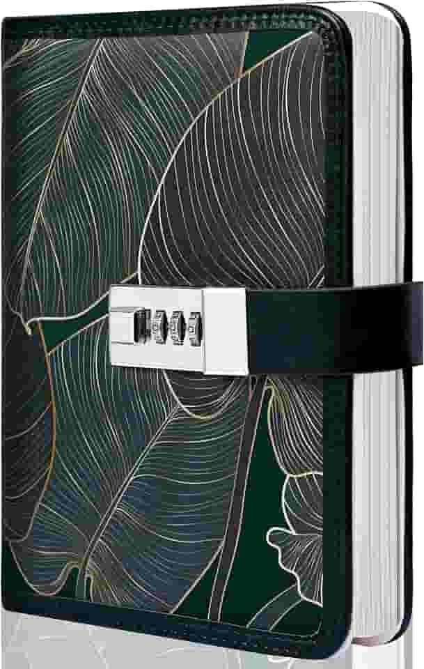 CAGIE Diário digital com combinação de fecho, 224 páginas, diário de segredos bloqueáveis, design de folhas impressas para adultos, 12 x 18 cm, verde
