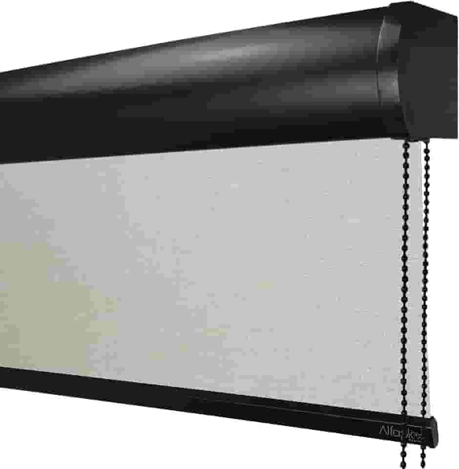 Cortina Persiana de Rolo Blackout Para Quarta e Sala 1,40 (lar) x 1,40 (alt) (Linho Natural - COM BANDÔ - Acabamento Preto)