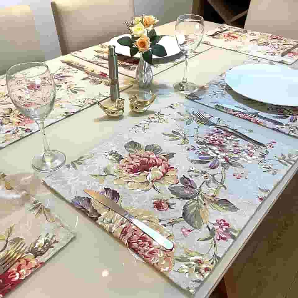 Jogo Americano Retangular 6 Lugares - Tecido - Mesa Posta (Tecido Florido)