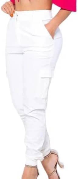 Calça Cargo Jogger Sarja Premium Com Elastano Feminina