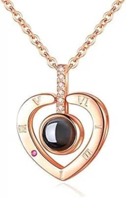 Colar de Coração Eu te Amo 100 Idiomas presente (Dourado Rose)