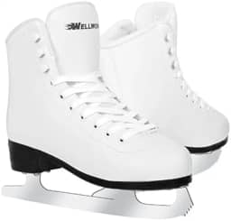 WELLWON Patins de gelo para mulheres, meninas e meninos, patins de hóquei no gelo com cadarço para uso ao ar livre e pista de patinação, sapatos de skate no gelo tamanho 5 6 7 8 9 10 11 e jovens 2