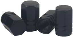 Kit 4 Tampas Válvula Pneu Fluorescente Luminoso Noturno Universal Carro, Moto, Bike Acessório para Proprietários de Veículos(Alumínio - Preto)