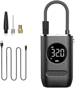 Compressor de Ar Portátil Sem Fio – Com bateria de 4000 mAh, até 150 PSI de pressão, luz de emergência LED e medidor digital. Perfeito para carro, moto, bicicletas, bolas e infláveis.