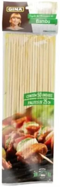 Saco de espetinho de Bambu Gina 25 cm com 50 unidades para Churrasco Doces Crepes Artesanato