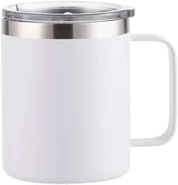 É PERFEITA- Caneca Térmica c/Alça 360ml e Tampa Acrilica Antivazamento –Isolamento Parede Dupla, Bebidas Quentes Frias por Horas, Design Portátil, Acabamento Fosco (Branco Alpino, 360ml)