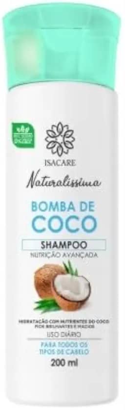 Shampoo Bomba de Coco, Branco, Isacare, 200 ml