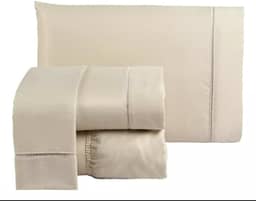 Jogo De Lençol Cama Box King Size 4 Peças Percal 600 Fios Toque Macio Palha