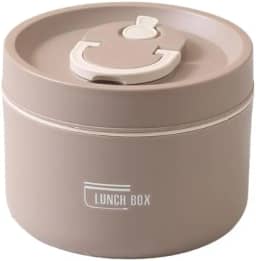 Marmita Térmica Redonda com Alça 600ml-Leve suas refeições com segurança e temperatura ideal (Bege)