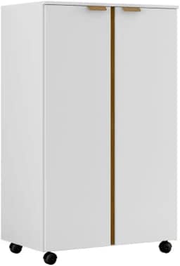 ArmáRio Para Lavanderia Com RodíZios, 2 Portas, 3 Prateleiras E FunçãO De Armazenamento(branco canela)