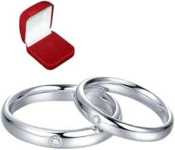 Aliança Compromisso Namoro Prateado Ajustavel Ponto De Luz Brilhante + Caixinha