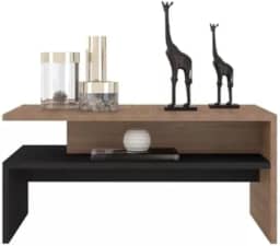 Mesa de centro sala moderna com 2 andares Giovana casa e escritório(preto/madeirado)