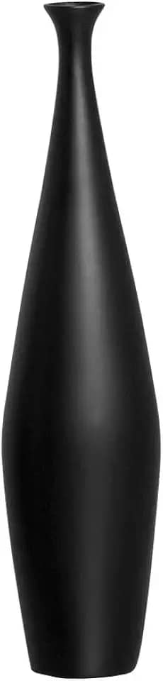 Vaso de Chão Pequeno Garrafa Faenza de Cerâmica Preto Fosco 51x12x12 cm