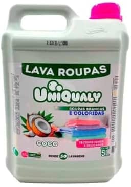 Lava Roupa Uniqualy Sabão Líquido Roupas Brancas E Coloridas Com Óleo De Coco Natural Galão 5L