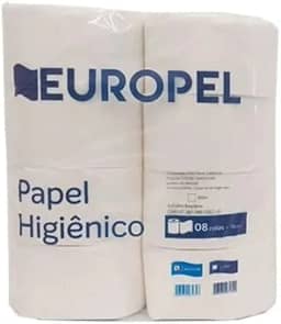 Rolão Papel Higiênico Institucional, 300 M, 100% Celulose, Branco, Europapel, 8 Unidades