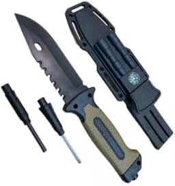 Kit de Sobrevivência para Acampamento e Pesca com Bússola, Amolador, Apito e Pederneira