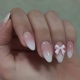 24 unhas, unhas postiças de amêndoa média, pontas francesas brilhantes, manicure, cobertura completa para mulheres (estilo nº 1)