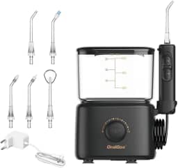 ORALGOS Irrigador Bucal Profissional, Reservatório de 600ml, Bivolt, Multifuncional Saúde, Limpeza Profunda, Jato de Água Ultrassônico, 10 Níveis de Pressão, Escova Elétrica, Versão Familiar, 5 Pontas Substituíveis, Preto