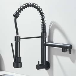 TINICO Torneira de Cozinha Gourmet,Aço Inoxidável Água Fria Única Com Misturador de Extraível,Bicos Duplos Torneira de Parede,Rotação 360,Preto