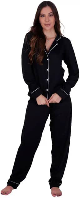 Pijama de Inverno com Gola Americano com Botões para Amamentação Manga Longa e Calça Mayara