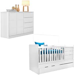 Berço Multifuncional Cleo com Cômoda Blenda Branco Acetinado - Phoenix