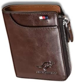 Carteira Masculina de Couro Antifurto Blindagem RFID Blocked Original em Couro PU Marrom – Blindada, Sofisticada e Compacta 12x10cm