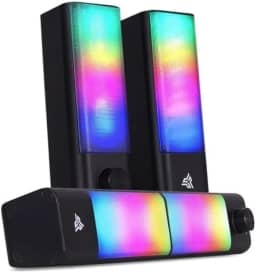 Caixa de Som RGB para PC, Mini Soundbar Bluetooth, Alto-falantes Estéreo com Iluminação LED, Preto