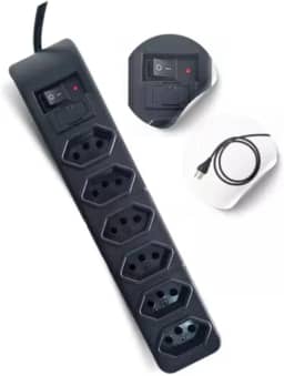 Filtro de Linha 6 Tomadas Bivolt Extensão Elétrica Proteção Contra Surtos, Curto-Circuito e Sobrecarga