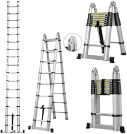 Escada Telescópica Dupla 16 Degraus 5 Metros Alumínio CHARBS - Prateado
