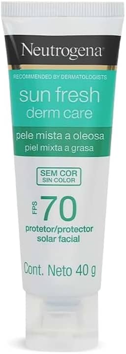 Neutrogena Sun Fresh Protetor Solar Facial Derm Care, Pele Oleosa, Sem Cor, FPS 70, 40g