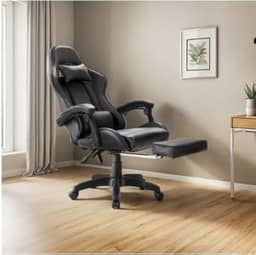 Cadeira Gamer Ergonômica para Escritório, Reclinável, Couro Sintético, Preto, Estilo Gaming, Confortável