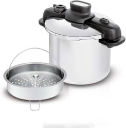 Panela de Pressão 7L Tefal OptiSpace em Inox com Fundo Triplo e Cesto de Vapor