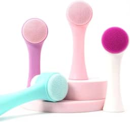 Escova De Limpeza Facial 2 em 1 Massagem Esponja Skin Care Silicone Cerdas (Branco com rosa)