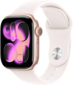 Apple Watch Series 11 GPS, Caixa em alumínio rosa‑dourado de 42 mm com Bracelete desportiva rosa leve - M/G