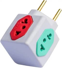 Adaptador de Tomada Universal Cubo 3D, 4 Saídas 3x 10A e 1x 20A Pino Fino e Grosso T Benjamim Compatível com Padrão Novo e Antigo Colorido