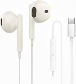 Fone De Ouvido Com Fio Tipo C com Microfone Integrado Áudio Redução de Ruido Cor Branco