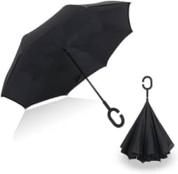 Guarda Chuva Invertido Sombrinha Abre Fecha ao Contrário Duplo Tecido Cor:Preto